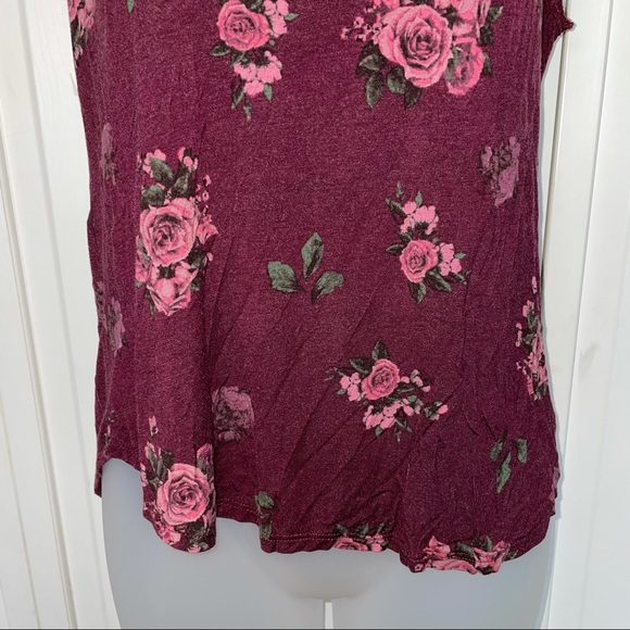 Burgundy Floral Lace Mesh Tie Neck Sleeveless - Picture 6 of 11